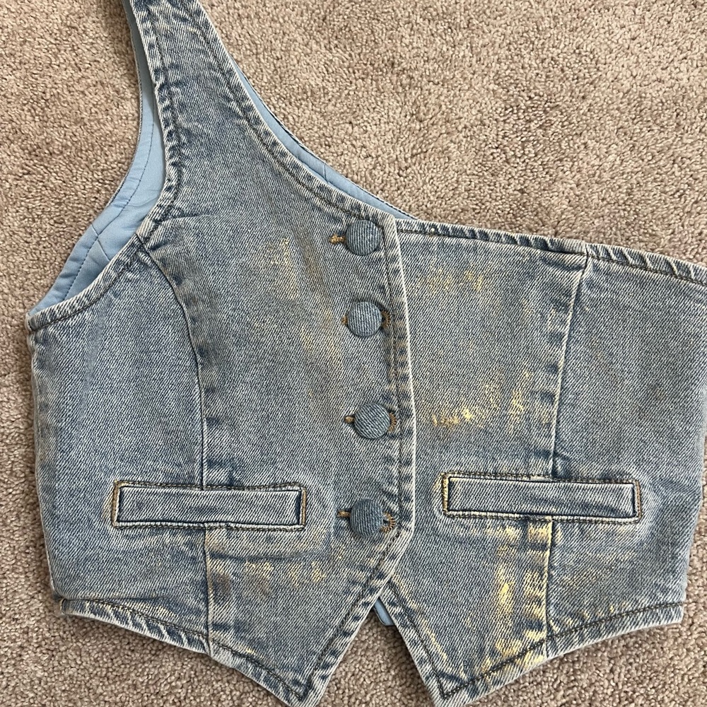 Denim Vest with Gold Accents